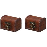 Opbergkistje - 2x - donkerbruin - 8 x 5 x 5 cm - hout/metaal - opbergdoosje - kistje