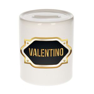 Naam cadeau spaarpot Valentino met gouden embleem