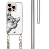 iPhone 16 Pro Max hoesje met grijs koord - Peekaboo kat