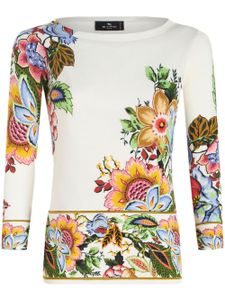 ETRO pull en soie mélangée à fleurs - Blanc