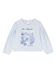 Monnalisa t-shirt longues manches à imprimé graphique - Bleu