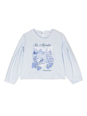 Monnalisa t-shirt longues manches à imprimé graphique - Bleu
