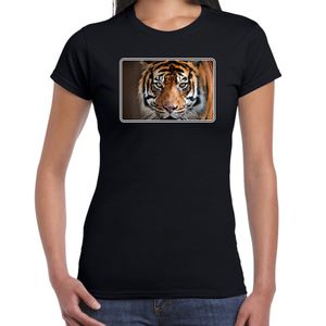 Dieren t-shirt met tijgers foto zwart voor dames