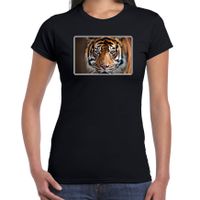 Dieren t-shirt met tijgers foto zwart voor dames - thumbnail