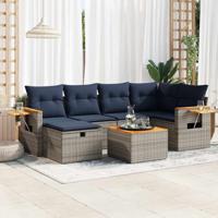 7-delige Loungeset met kussens poly rattan grijs