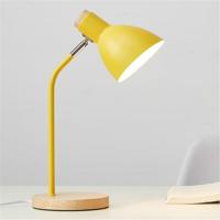 E27 Button Switch Wood Table Lamp Metal Shade Desk Light Bedside Reading Book Light Home Decor Light Source:Normal Bulb(Yellow)