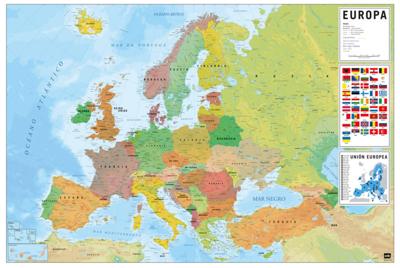 Poster Physical Political Map of Europe ES 91,5x61cm