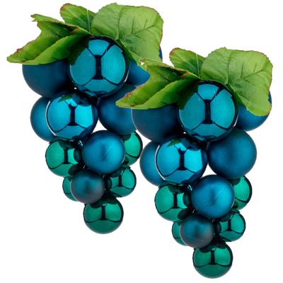 Kerstornament druiventros - 2x stuks - blauw - 25 cm - kunststof - kersthanger fruit - wijn thema