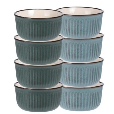 Soepkom Striped - set 8x -groen / blauw - 14 x 7 cm - keramiek - kom