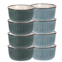 Soepkom Striped - set 8x -groen / blauw - 14 x 7 cm - keramiek - kom