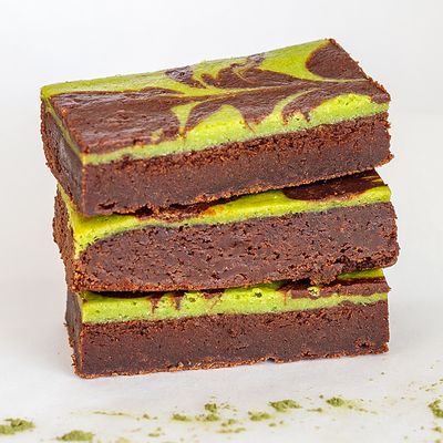 Brownie Matcha Groene Thee - 6 Brownies - Brievenbus Pakket - Box Brownies - Pure fair trade Belgische chocolade - Matcha roomkaas - Cadeau