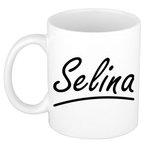 Naam cadeau mok / beker Selina met sierlijke letters 300 ml