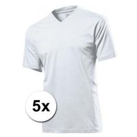 5x witte t-shirts v-hals   - - thumbnail