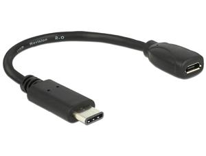 Delock 65578 Adapterkabel USB Type-C 2.0 male > USB 2.0 type Micro-B female 15cm zwart