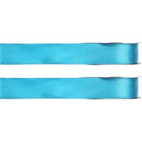 2x Turquoise satijnlint rollen 1 cm x 25 meter cadeaulint verpakkingsmateriaal - Cadeaulinten