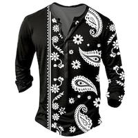 Voor heren T-shirt Boho / Paisley / Damast Henley Kraag Kleding 3D-afdrukken Dagelijks Lange mouw Vintage Lightinthebox