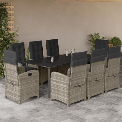 9-delige Tuinset met kussens poly rattan lichtgrijs