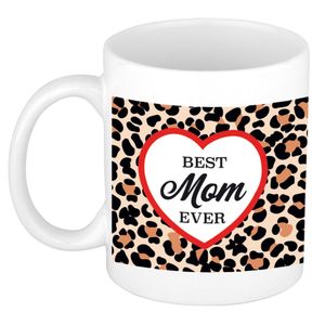 Best mom ever luipaardprint cadeau mok / beker wit