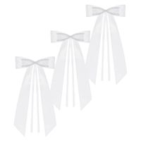 PartyDeco trouwauto antenne lint strik - Bruiloft - wit - 8x stuks - 14 cm - just married - Feestdecoratievoorwerp - thumbnail