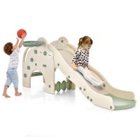 4 In 1 Kinderglijbaan in de vorm van een Olifant met Basketbalhoepel HDPE Glijbaan voor Binnen en Buiten met Bal Glijbaan & Klimtoestel