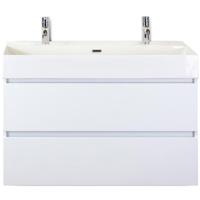 Maxx XL Badmeubelset 100 cm - Wit Hoogglans - Wastafel Kube 2 Kraangaten