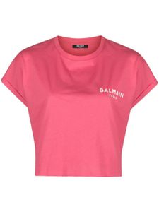 Balmain t-shirt crop à logo imprimé - Rose