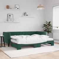 Slaapbank onderschuifbed matrassen 80x200cm fluweel donkergroen