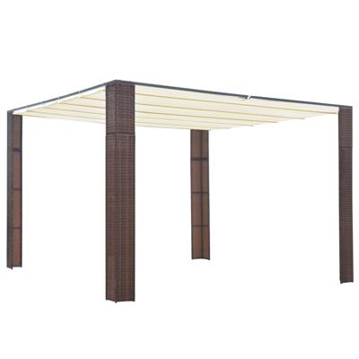 Prieel met dak 300x300x200 cm poly rattan bruin en crme