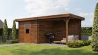 Lugarde Select Blokhut met overkapping Deventer 250x250cm + 300cm - Keteldruk Bruin- Plat dak- - Lugarde Select