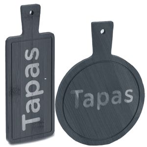 Voedsel/hapjes/tapas serveerplanken set van leisteen met handvat - 2x stuks