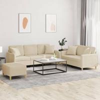 3-delige Loungeset met kussens stof crèmekleurig