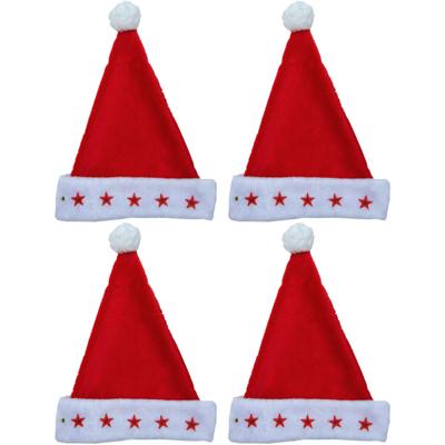 Kerstmuts - 4x stuks - met lichtjes - 3D sterren - polyester - volwassenen