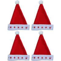 Kerstmuts - 4x stuks - met lichtjes - 3D sterren - polyester - volwassenen
