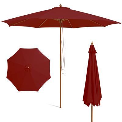 300 cm Grote Houten Parasol Tafelparasol met 8 Bamboostokken 300 x 300 x 262 cm Wijnrood