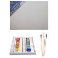 Schilders verf set van 24x tubes acrylverf/hobbyverf 12 ml + canvas doek + 5x kwasten