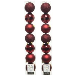 14x stuks kunststof kerstballen donkerrood (oxblood) 8 cm glans/mat/glitter