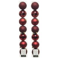 14x stuks kunststof kerstballen donkerrood (oxblood) 8 cm glans/mat/glitter