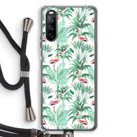 Flamingo bladeren: Sony Sony Xperia 10 III Transparant Hoesje met koord Flamingo bladeren: Sony Sony Xperia 10 III Transparant Hoesje met koord