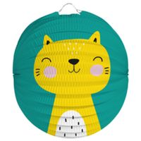 Lampion kat/poes - 22 cm - blauw - papier - thumbnail