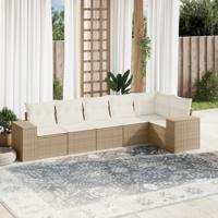 6-delige Loungeset met kussens poly rattan beige