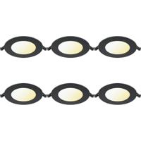 LED Downlight Inbouwspot Dimbaar 6 Stuks - Brinton Thin - 6W 470lm 120° Bundelhoek - Aanpasbare Lichtkleur 3000K-4000K-6500K - IP40 - Rond - Zwart - Ø128mm Buitenmaat - Ø110mm Zaagmaat
