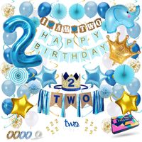 Fissaly® Kind 2 Jaar Verjaardag Versiering Jongen XXL – Happy Birthday Decoratie Incl. Ballonnen – Blauw - thumbnail
