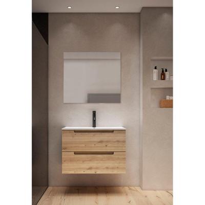 Adema Prime Balance Badkamermeubelset - 80x55x45cm - 1 rechthoekige keramische wasbak wit - 1 kraangat - 2 lades - rechthoekige spiegel - rustiek eiken SW724611/SW804531/SW1027166