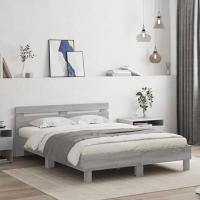 Bedframe met hoofdeinde en LED grijs sonoma eiken 140x200 cm