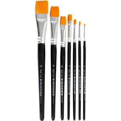 Creativ Company Gold line penselen, afm 0+2+4+8+12+16+20, l: 16,5-21 cm, b: 1-7 mm, plat, 7 stuk/ 1 doos