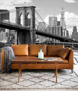 Vlies fotobehang Brooklyn Bridge overdag Zwart Wit