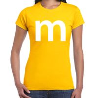 Letter M verkleed/ carnaval t-shirt geel voor dames - thumbnail