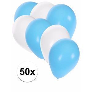 50x ballonnen - 27 cm - lichtblauw / witte versiering