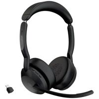 Jabra Evolve 2 55 MS Stereo On Ear headset Computer Bluetooth Stereo Zwart Noise Cancelling, Ruisonderdrukking (microfoon) - thumbnail