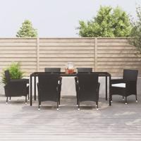 7-delige Tuinset met kussens poly rattan zwart